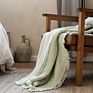 Waffle Textured Soft Fleece Large Throw Blanket with Tassels Navy Blue