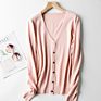 Women Autumn/ Knit Cardigan with Button Solid Color V-Neck Slim Ladies Wool Designer Outer Sweater