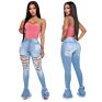 Women High Waist Bell Bottom Distressed Denim Jeans Skinny Pants Flares