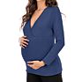 Women Pregnant Nursing Maternity V-Neck Long Sleeve Tops Solid Blouse Casual Breastfeeding Clothes Blusas De Embarazadas