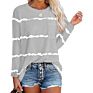 Women Style Tops Striped O-Neck T Shirt Splicing Long Sleeve Top Female Loose Tee Shirts