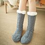 Womens Knit Fleece Cable Gripper Socks Warm Fuzzy Non-Slip Home Floor Slipper Socks