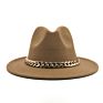 Womens's Hat Wide Brim Thick Gold Chain Band Classic Black Beige Felted Cap Panama Cowboy Jazz Men Caps Luxury Fedora Women Hats