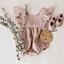 X107084 Fly Sleeved Baby Linen Cotton Girls Jumpsuit Rompers Green Pink Bodysuits
