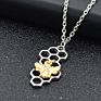 18K Gold Plated Bee Heart Pendant Necklace Real Gold Chain Honeycomb Bee Necklace