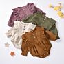 3Colors Line Full Length Sleeve Button Back Ruffle Corduroy Playsuit Bodysuits Rompers for Baby Girls Newborn Shower