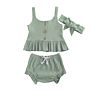 3Pcs/Set Tops+Shorts+Headband Newborn Baby Girls Clothes Ribbed Short Sleeve Ruffles Tanks Toddler Outfits