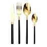 4 Pcs Flatware 304 Stainless Golden Set Black Handle and Gold Cutlery