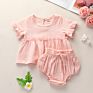 Adorable Muslin Cotton Clothes Baby Girls Ruffle Short Sleeve Tops Bloomers Set