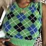 Arrivals Spring Fall Casual Crop Women V-Neck Sleeveless Ladies Plaid Knit Argyle Sweater Vest