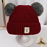Baby Double Layer Velvet Warm Cute Unisex Knitted Beanie with 2 Pom Pom