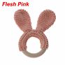 Baby Teether Bunny Ear Crochet Wooden Ring Safe Organic Wood Teething Rattle Toy Pacifier Clip Holder Wood Ring