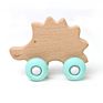 Beech Wooden Funny Animal Rosary Silicone Molar Teether Baby Rattle Toy