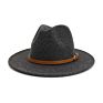 Beige Wool Fedora Hat with Belt Panama Jazz Cap Men Women Autumn Wide Brim Hats