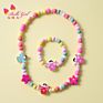 Belleworld Handmade Kids Girl Jewelry Candy Color Cartoon Unicorn Wooden Bead Necklace Bracelet Set for Party