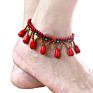 Bohemian Ethnic Wind Hand-Woven Bells Water Drop Bracelet Retro Copper Beads Turquoise Beach Anklet Female