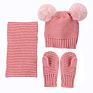 Boys Girls Kids Toddles Baby Knitted Beanie 3Pcs Hats Gloves Scarfs with Faux Fur Pom Pom