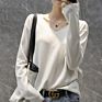 Casual Long Sleeve Pullover V-Neck Machine Knit Sweaters for Women