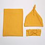 C'dear 3 Packs Swaddle Infant Baby 100% Cotton Jersey Swaddle Wrap Sets with Baby Hat & Headband Accept Customized