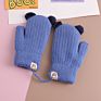 Children Hanging Neck Mittens Gloves Warm Thick Kid Cut Cartoon Bear Full Finger Knitting Gloves