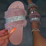 Chunky Platform Fur Slide Slippers for Women with Bling Thick Bottom Female Stylish Footwear Slippers