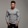 Cotton Men Muscle Knitted Plain Dyed O Neck Long Sleeve Sport Gym Fitness Running Men's T-Shirts