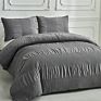 Crinkle Seersucker Fabric Bedding Set King Size Gray Quilt Cover Pillow Set 3-Piece