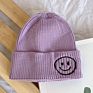 Ee282 Knit Beanies Kids Smile Face Knitted Beanie Hats Skull Cap Slouchy Cuffed Smile Printing Toddler Warm Beanie Caps