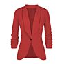 Fall Solid Color Simple Lady Office Blazer Jacket 3/4 Stretchy Ruched Sleeve Open Front Business Blazer for Women