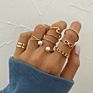 Finetoo Punk Simple Cross Finger Rings for Women Girls Pearl Heart Twist Ring Set Trend Jewelry