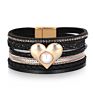 Five Colors Bohemian Multi Layer Rhinestone Pearl Leather Wrap Bracelet Handmade Braided Pu Wide Love Heart Magnetic Bracelet