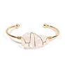 Gold Copper Wire Wrapped Open Cuff Bangle Handmade Women Natural Stone Bangle