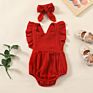 Ins Baby Girl Cotton Soft One Piece Bodysuit Headband 2Pcs Set Toddler Sleeveless Rompers Solid Color 0-2Y