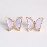 Korean Jewelry Color Transparent Glass Butterfly Earrings Needle Crystal Butterfly Stud Earrings