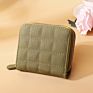 Ladies Solid Folding Zip Plaid Coin Purse Clutch Small Plain Pu Leather Card Holder Wallet Leather