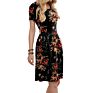 Lady Ruffle Elastic Loose Comfy Swing Sundress Elegant Casual Pocket Floral Print round Collar Short Sleeve Dress