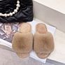 Large Size Fluffy Slippers Female Autumn and Indoor Flat Big Rabbit Fur Cotton Slippers