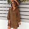 Leopard Print Long Sleeve Loose Dress for Women Casual