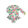 Lovely Ruffle Legs Baby Infants Toddlers Floral Swimsuits Zipper up Kids Swimwear for Girls Long Sleeve Little Girl Swim Suites