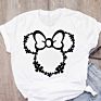 Mickey Cartoon Leopard Bow Short Sleeve Print Graphic T-Shirt Women's T-Shirt