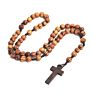 Natural Wood Beads Hand-Woven Wooden Beads Jerusalem Catholic Religious Strand Jewelry Cross Jesus Rosary Necklace