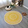 Nordic Ethnic Style Cotton Linen round Floor Mat for Living Room Bedroom Anti-Slip Doormat Tassels Boho Carpet