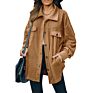 Fleece button medium length cardigan loose jacket