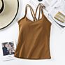 Seamless Cross Back Sling Bra Wireless Wear Free Vest Bra Cotton Camisole Women's Tank Tops with Built in Bra