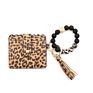 Silicone Bead Pu Bracelet Card Holder Purse Leopard Print Tassel Wallet Leather Keychain