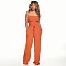 Solid Color Tube Top Wide Leg Jumpsuit One Piece High Waist Women Jumpsuit Pants