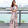Strapless Tube Top Floral Print Dress Bohemian Stytle Flowing Slash Neck Long Dress