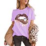 T-Shirt Women Casual Funny Graphic Leopard Lips Print T Shirts for Women