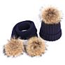 Thick Raccoon Fur Children Fur Pompon Knitted Hats Kids Fur Ball Hats Parent-Child Hat Scarf Set