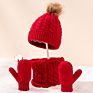 Three-Piece Scarf Hat Set Baby Girls Children Pompon Beanies Knitted Hats Kids Warm Wool Crochet Caps Unisex